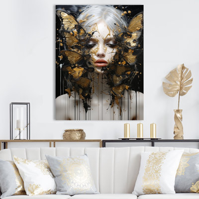 Or et plume noire, portrait de femme II - art féminin glam