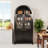71" Fluted Tall Arched Pantry Cabinet With Adjustable Shelves, Elegant Display Storage With Hidden Drawer & Glass Door For Kitchen, Living Room, Dining Room, Black-431712572