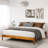 Jaxson Modern Acacia Solid Wood Platform Bed Frame, Exclusive Curved Bed Legs, No Headboard, 800lbs Heavy Duty Capacity, No Box Spring Needed-23215239-23215237