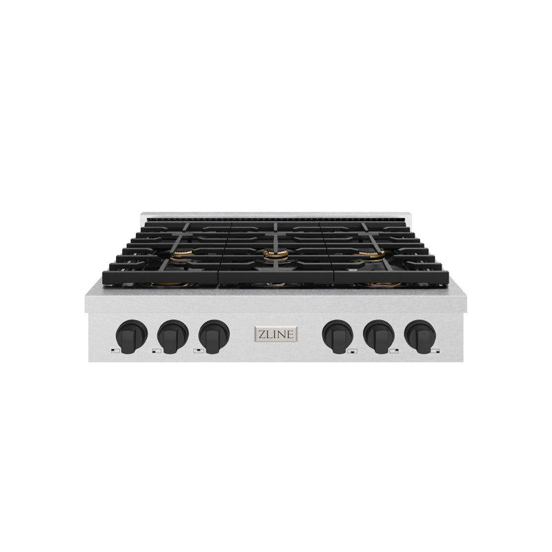 ZLINE Autograph Edition 36 in. Paramount Gas Rangetop with 6 Burners and Porcelain Cooktop in Satin Stainless Steel with Accents