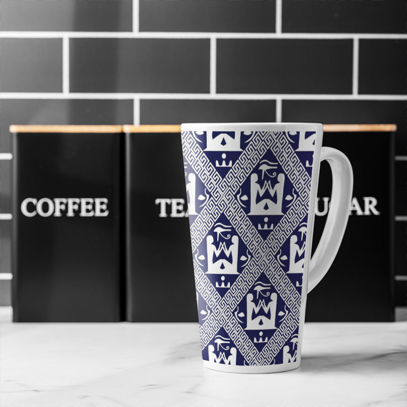 Egyptian Hieroglyphs In Latte Mug, Navy