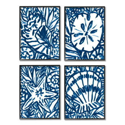 «Nautical Blue Seashell Starfish Sand Line» par June Erica Vess - ensemble de 4 impressions