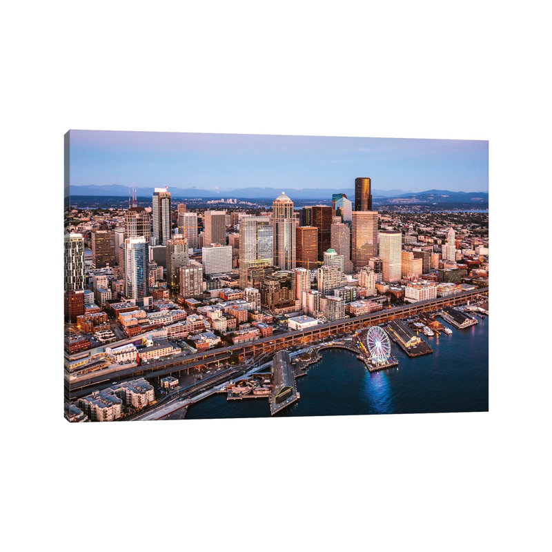 Seattle Downtown At Dusk 1 Piece Wall Art on Canvas, 66.04 cm H x 45.72 cm W x 3.175 cm D, Wrapped Canvas