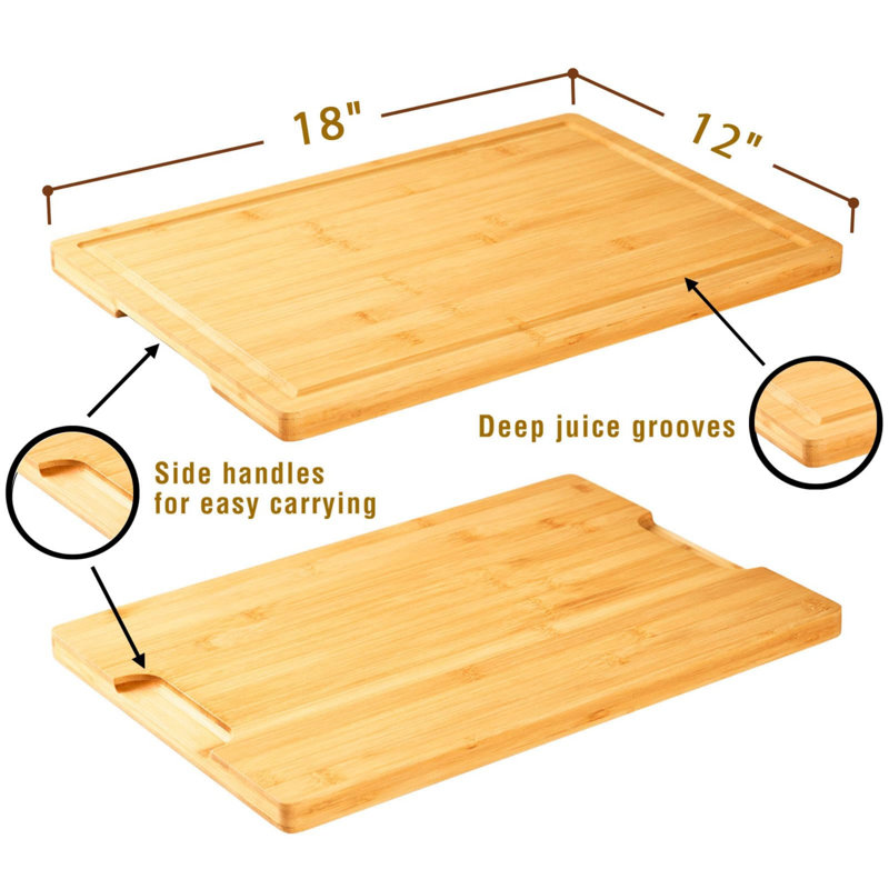 Large Bamboo Cutting Board with Juice Grooves and Handles