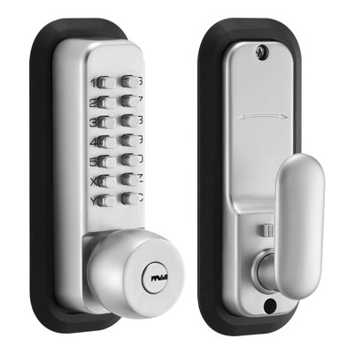 Mechanical Keyless Entry Door Lock with Push Button Keypad, 4-7 Digit Code, Zinc Alloy Deadbolt for Outdoor Gates and Interior Doors, Silver/Black
