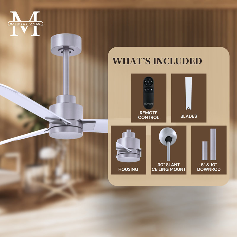 Alessandra Outdoor Downrod Ceiling Fan, Matte White, Brushed Nickel