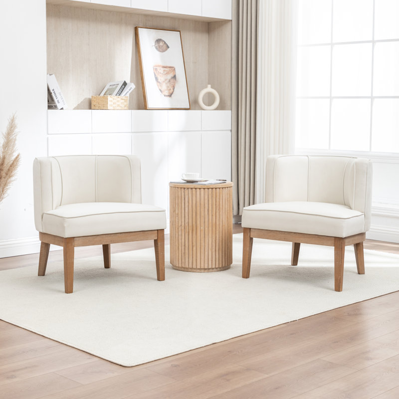 Fauteuil demi-tonneau Karoll, Velours ivoire, 2