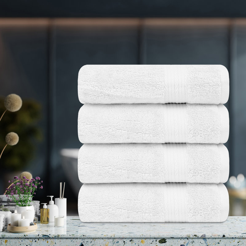 Serviettes de bain 100% coton super douces et absorbantes, Blanc, Serviettes de bain - paquet de 4
