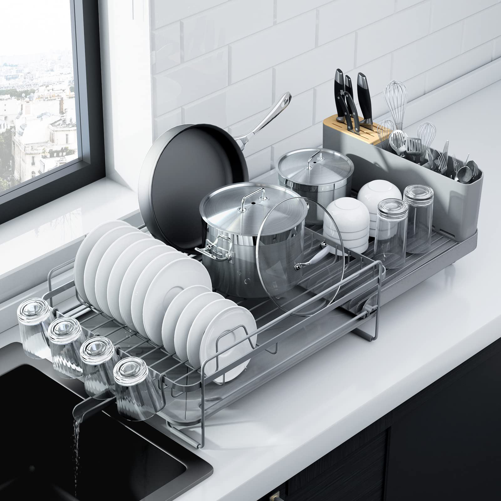 Fold Away Stainless Steel/Silicone Countertop Dish Rack Prep & Savour