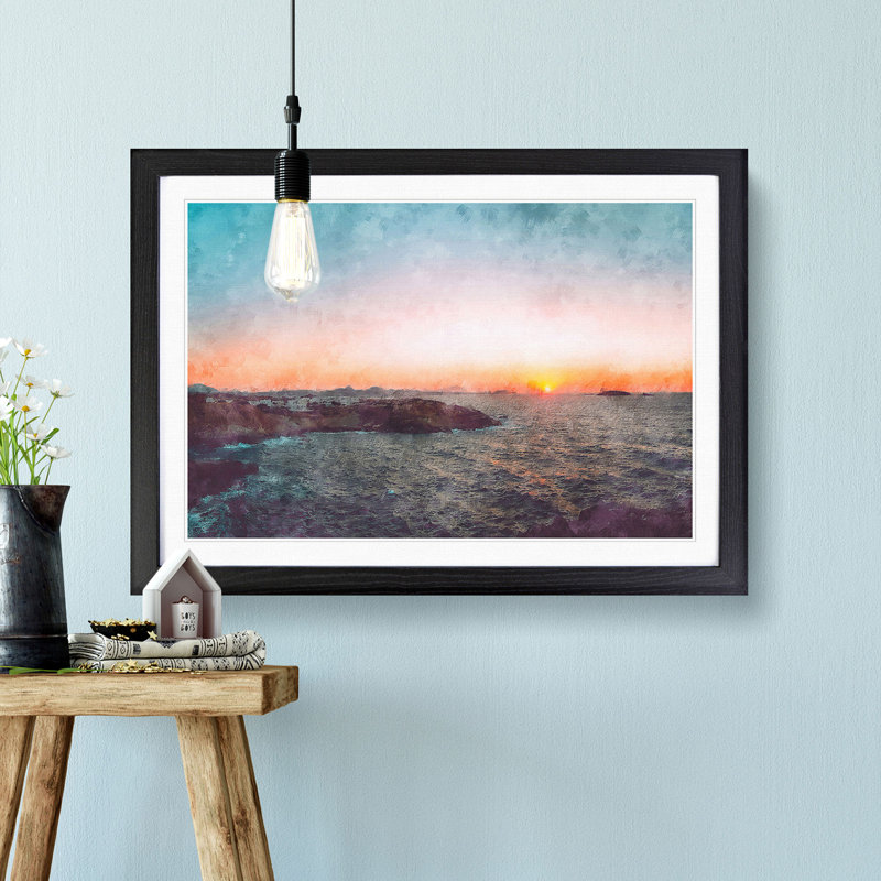 Sunset in Milos Greece - Picture Frame Painting Print, 62cm H x 87cm W x 2cm D, Black Framed