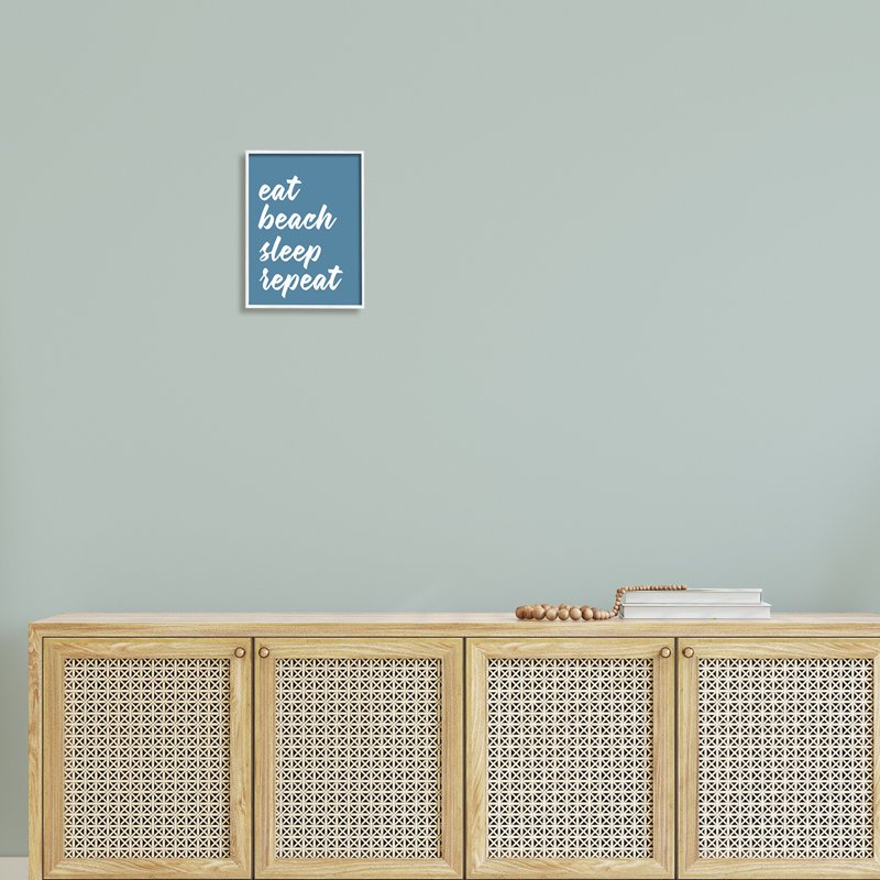 Eat Beach Sleep Répétition, H 14 po x l 11 po x P 1,5 po, Giclée encadrée blanc bord de mer