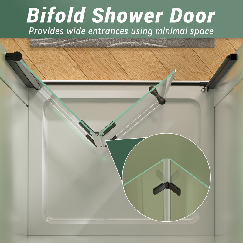  33-34＂W x 72＂H Bifold Frameless Shower Door, Folding Shower Door With 1/4＂(6mm) Clear Tempered Glass For Bathroom