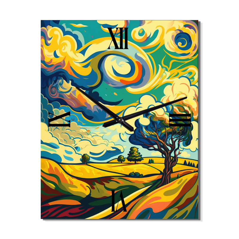 Horloge murale tourbillonnante d'arbre vibrant en campagne I, Très grand