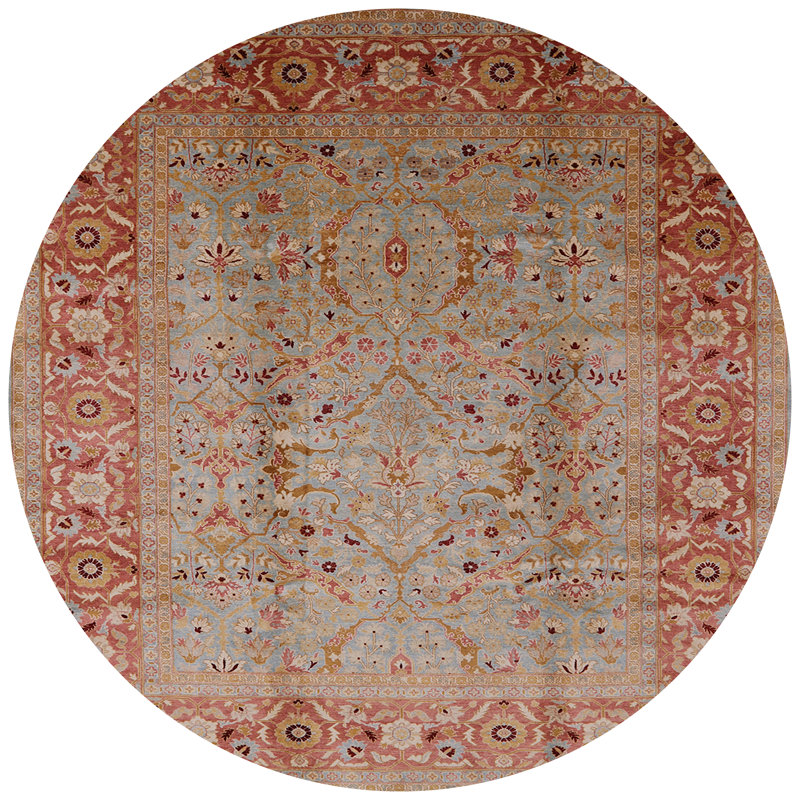 Tapis oriental rouge / bleu Kersam, Rond 3 pi