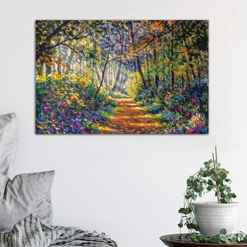 Sunny Footpath Road In Forest Park by Valery Rybakow - Wrapped Canvas Print, 45.72cm H x 66.04cm W x 3.81cm D