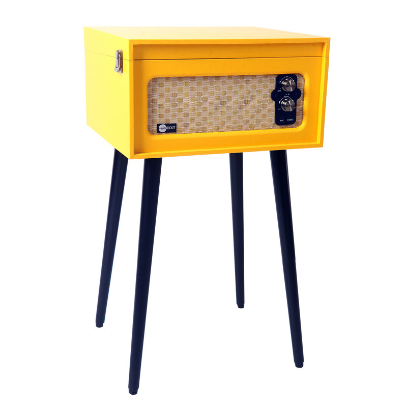 Yellow Retro Bluetooth Record Player with Detachable Legs