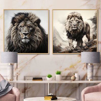 «Majestic Vintage Lion I», ensemble de 2 reproductions d'art sur toile