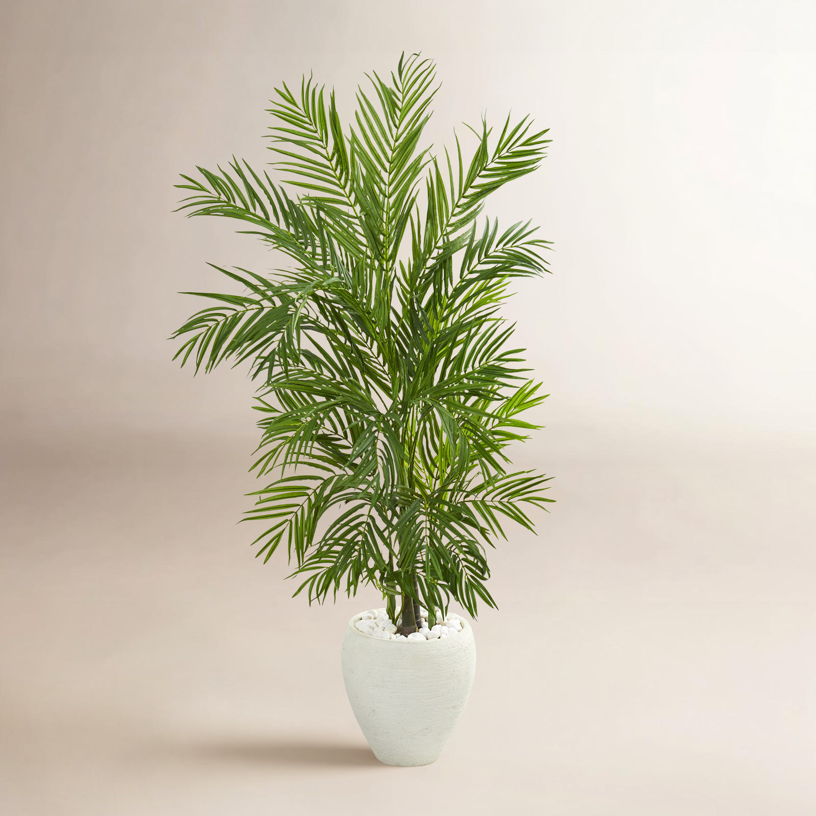 Faux Palm Tree in Ceramic Planter, White, 60" H x 31" W x 25" D