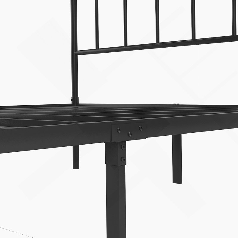 Structure de lit plateforme en métal robuste avec tête de lit en bois en forme de vague, offrant un soutien solide et beaucoup de rangement pour un sommeil paisible