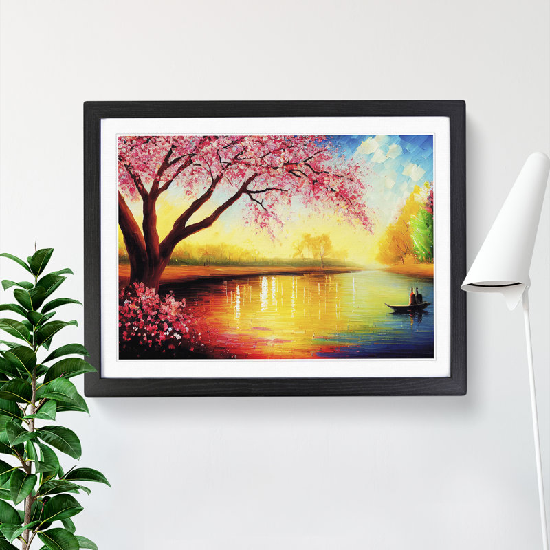 Cherry Blossom Tree Glow Vol.1 - Single Picture Frame Painting, 46cm H x 64cm W x 2cm D, Black