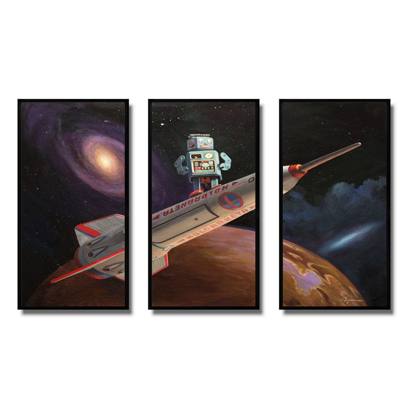 Rocket Surfer - ensemble d'art mural encadré sur toile Fantasy-Pop