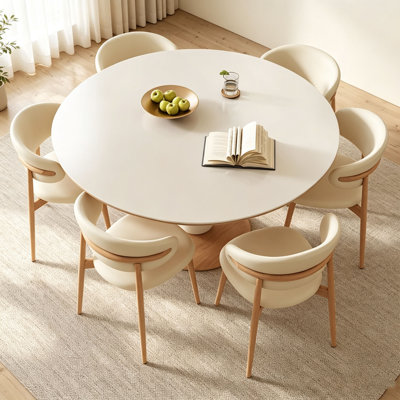 Table ronde en pierre frittée crème