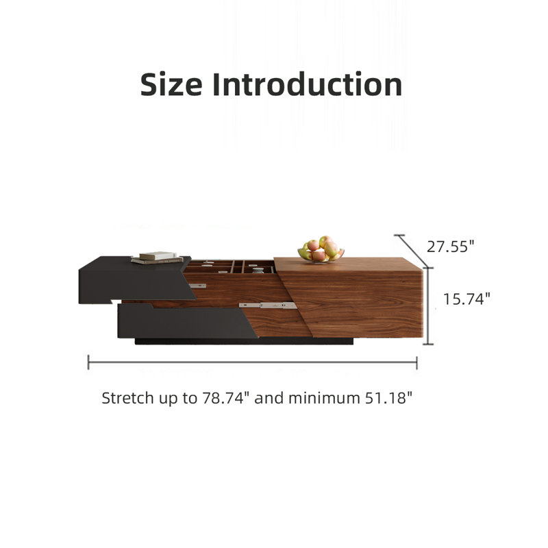 Modern Adjustable 51.18'' to 78.71'' L Wood Coffee Table, Black/Brown
