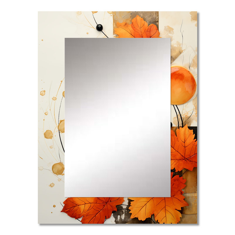 Orange et blanc Floral Radiance I - miroir mural abstrait, miroir décoratif moderne, impression d'art en métal, 32 po x 24 po