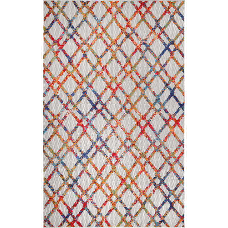 Jurriaan Modern Geometric Diamond Lattice Indoor/Outdoor Area Rug, Rectangle 5'2" x 7'2"