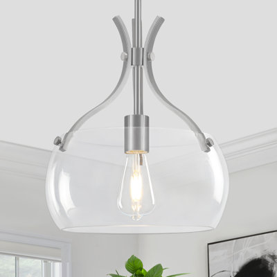 Mald 1 - Light Modern Drum Nickel Pendant Light with Clear Glass Shade for Living Room Kitchen Entryway Hallway Foyer