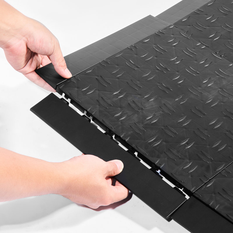 Ensemble de bordures de transition pour plancher de garage féminin, bordure de plancher de garage modulaire en PP robuste et antidérapante, facile à assembler, compatible avec nos tapis de garage à 6 verrous améliorés