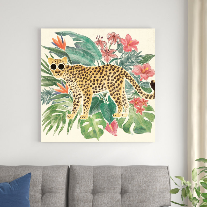 «Jungle Vibes Jaguar» par Janelle Penner - peinture sur toile tendue, H 36 po x l 36 po