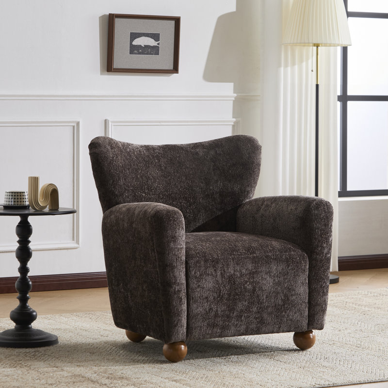 Alonzo Upholstered Club Chair with Round Wooden Legs, Dark Brown