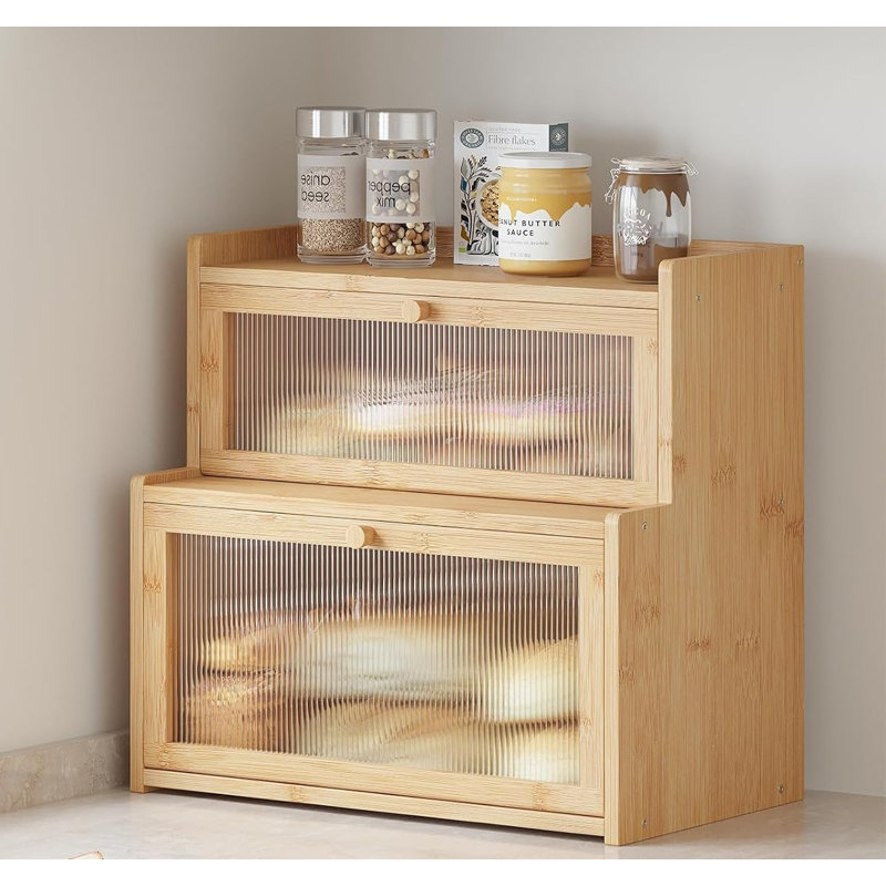 Natural Bamboo Double Layer Bread Box with Window