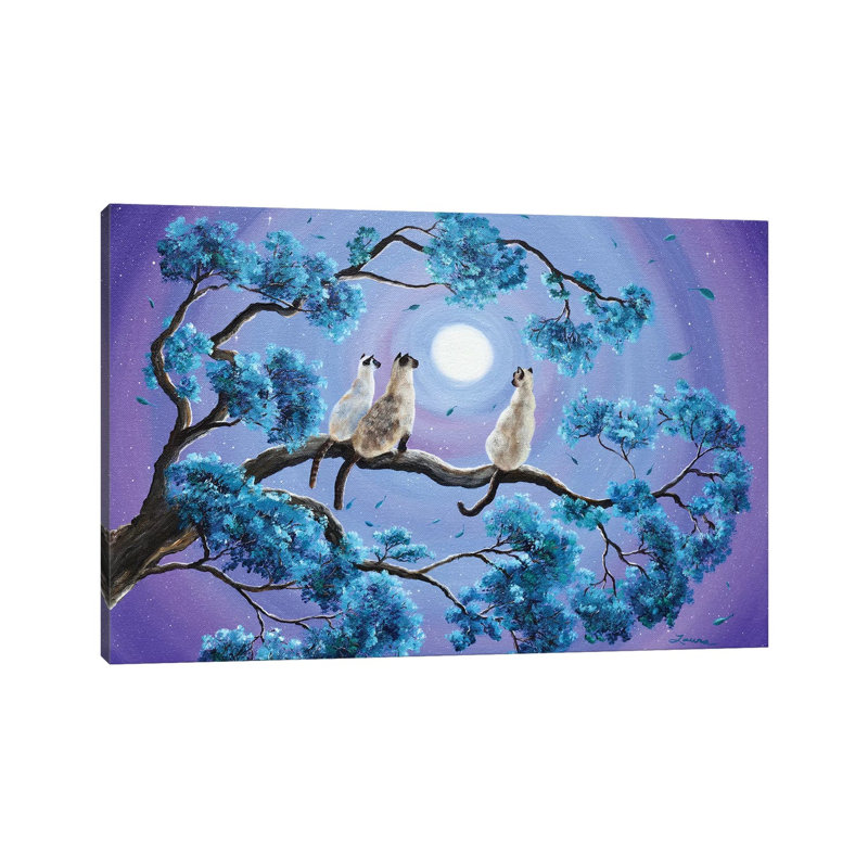 Three Siamese Cats In Moonlight by Laura Iverson - Wrapped Canvas Gallery-Wrapped Canvas Giclée