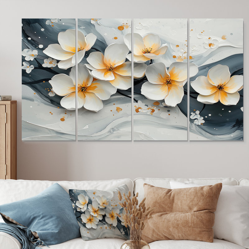 Velours fleurs de cerisier II - fleur de cerisier - art mural traditionnel, 4, H 28 po x l 48 po