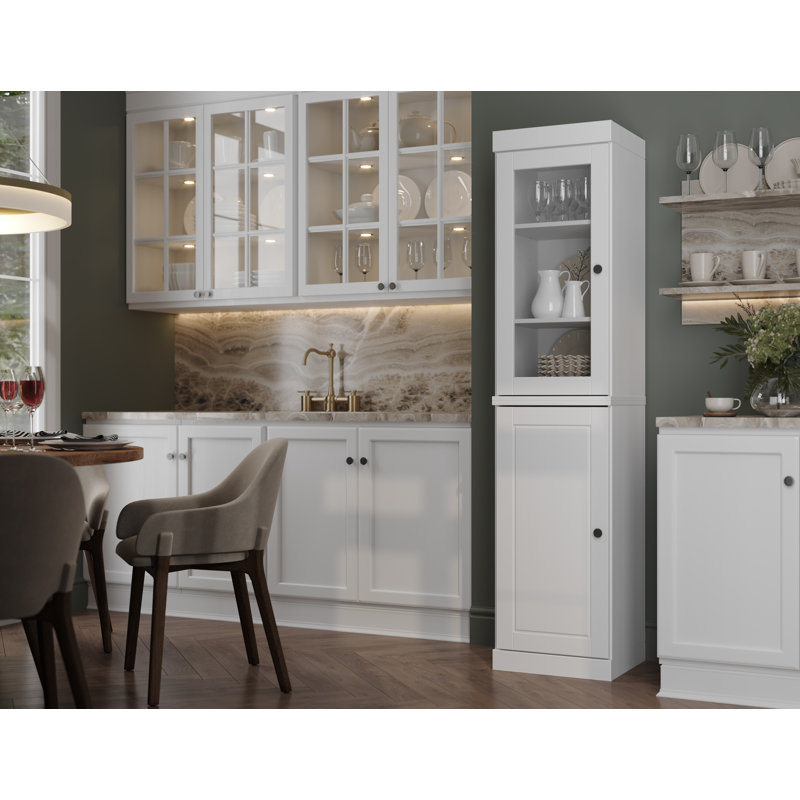 Armoire de rangement de garde-manger 100% en bois massif 16,5 po Jaylena avec portes en verre transparent et tablettes réglables