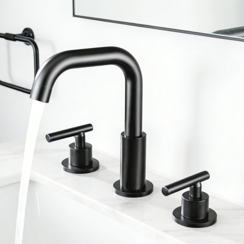 Solid Brass Double Handle Bathroom Sink Faucet, Without Drain, Matte Black
