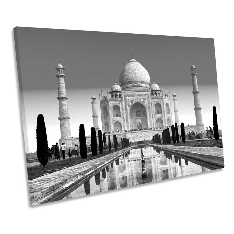 Taj Mahal India Landmarks B&W - Wrapped Canvas Print, 30.5cm H x 45.7cm W x 2cm D