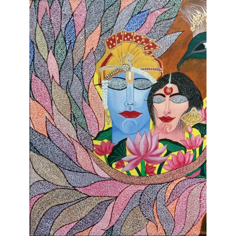 Méditation Radha Krishna | Acrylique sur toile | Par Pushpa Mahadeo Plus