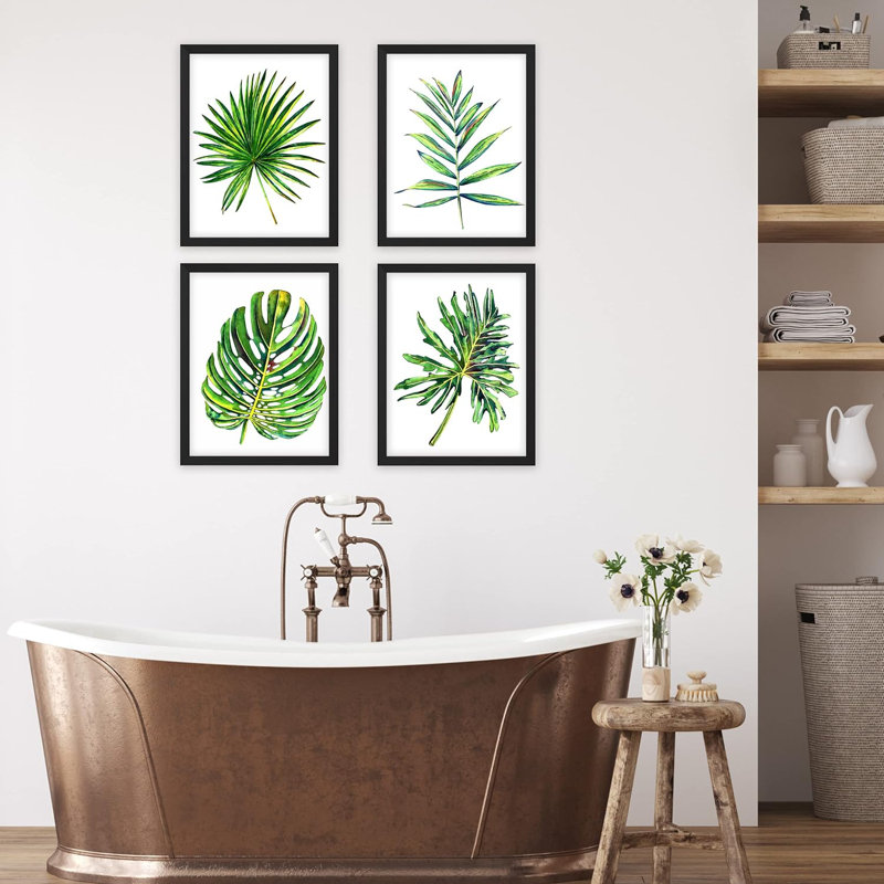 «Tropical Vibrant Green Jungle», impression sur papier 4 pièces, H 14 po x l 11 po x P 1 po, Blanc
