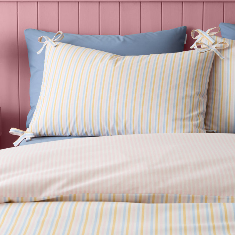 Brighton Stripe Bow Trim Duvet Cover Set, Single Duvet Cover + 1 Standard Pillowcase