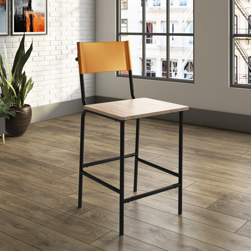 Counter Stool with Metal Frame, Black, Brown
