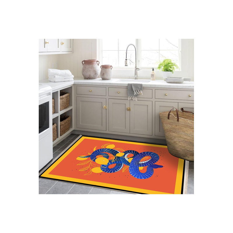 Tapis lavable à la machine orange, orange, jaune, citron et bleu, Tapis de couloir 2 pi 6 po x 9 pi 10 po inclus
