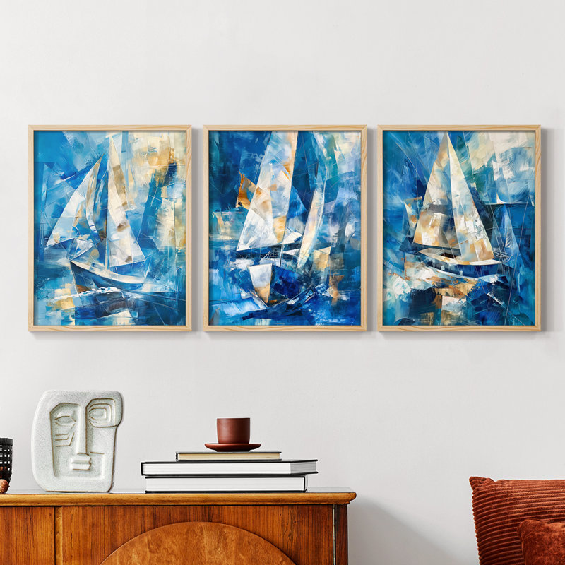 Série Sea and Shore - Ensemble de 3 estampes numériques encadrées - Prêt à être accroché, Encadré naturel, H 10 po x l 8 po