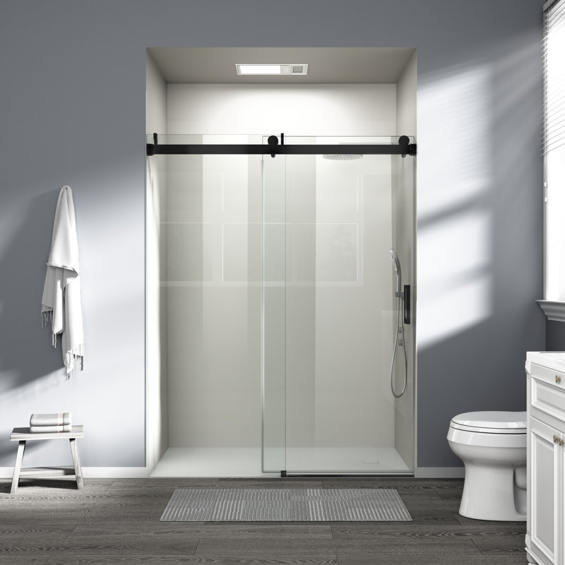 56“-60” W x 76“ H Single Sliding Frameless Shower Door Soft-Close with 3/8" (10mm) Explosion-Proof Tampered Glass, Buffer Function