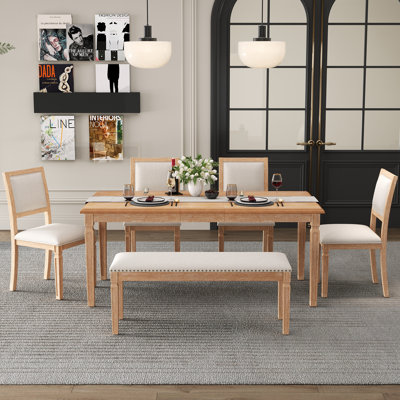6 piece Extendable Dining Table Set with 4 Chairs and Bench