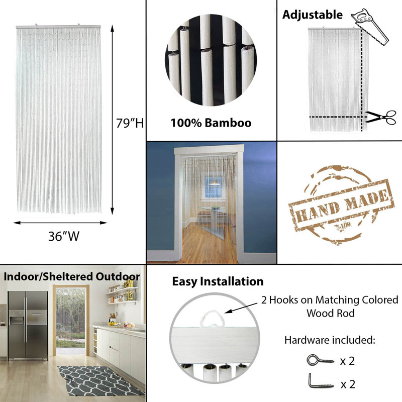 Panneau de rideau pour porte thermique semi-transparent en rayonne de couleur unie, Blanc
