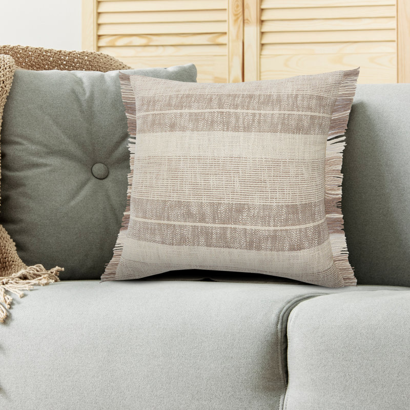 Gray Stripe Cotton Throw Pillow Cover