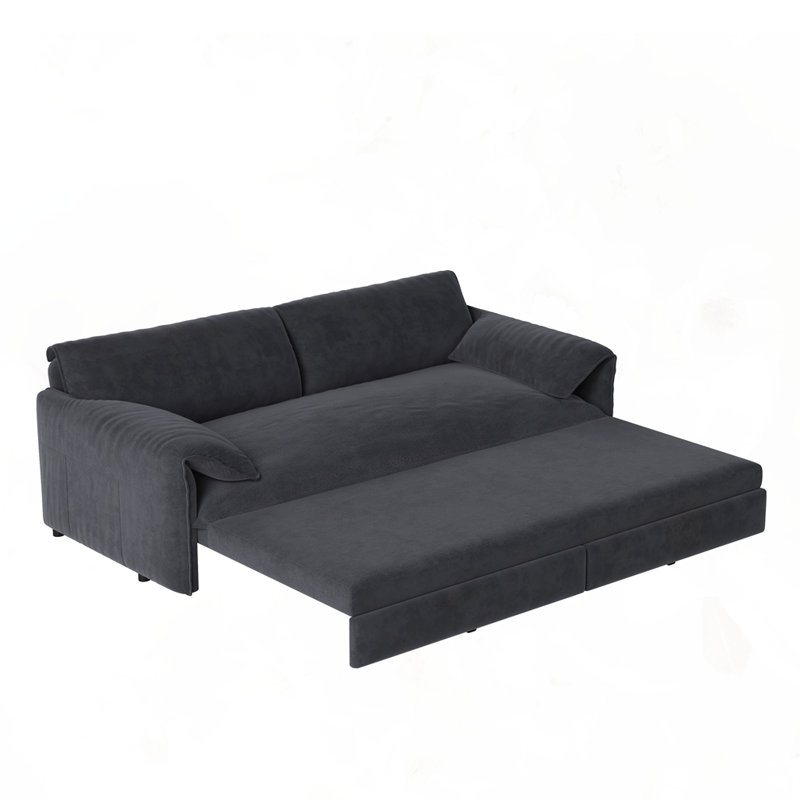 66" Queen Pull Out Sofa Bed, 36" H x 66" W x 33.5" D, Gray Velvet